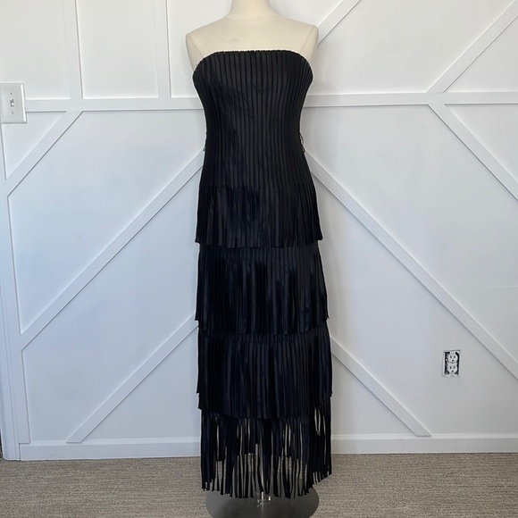 BCBGMaxAzria Dresses & Skirts - BCBGMaxAzria black fringe strapless dress